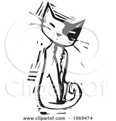 Clipart Woodcut Cat Sitting - Royalty Free Vector Illustration by xunantunich
