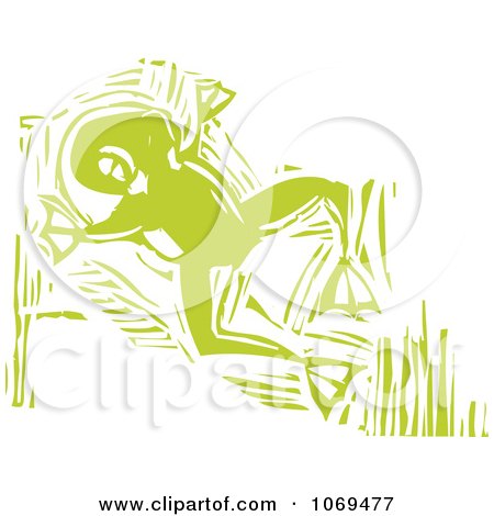 Clipart Woodcut Green Leaping Frog - Royalty Free Vector Illustration by xunantunich