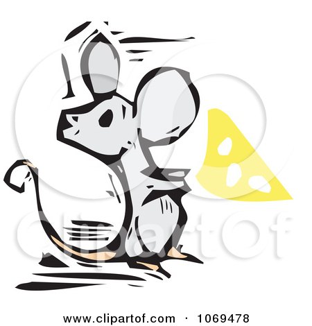 Clipart Woodcut Mouse With Cheese - Royalty Free Vector Illustration by xunantunich