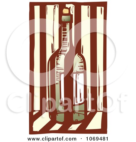 Clip Art Woodcut Red Wine Bottle And Stripes - Royalty Free Vector Illustration by xunantunich