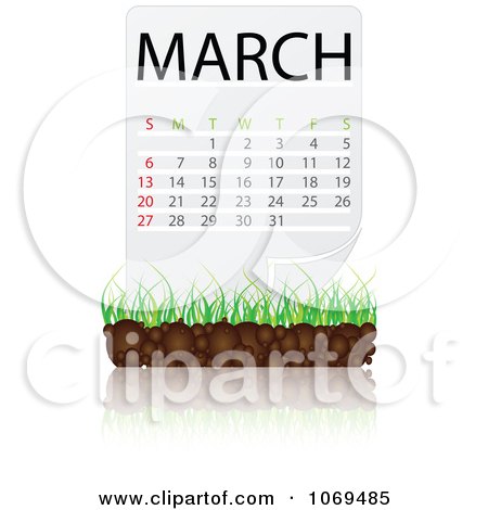 Clipart March Calendar Over Soil And Grass - Royalty Free Vector Illustration by Andrei Marincas