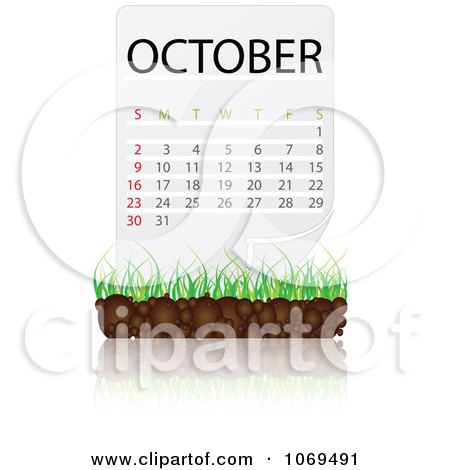 Clipart October Calendar Over Soil And Grass - Royalty Free Vector Illustration by Andrei Marincas