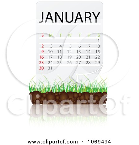 Clipart January Calendar Over Soil And Grass - Royalty Free Vector Illustration by Andrei Marincas