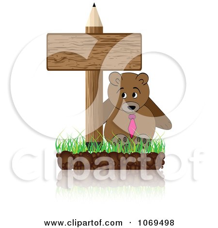 Clipart Bear And Pencil Sign - Royalty Free Vector Illustration by Andrei Marincas