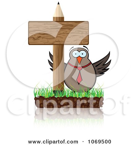 Clipart Owl And Pencil Sign - Royalty Free Vector Illustration by Andrei Marincas
