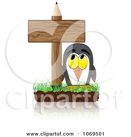Clipart Penguin And Pencil Sign - Royalty Free Vector Illustration by Andrei Marincas