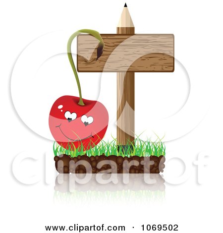 Clipart Cherry And Pencil Sign - Royalty Free Vector Illustration by Andrei Marincas