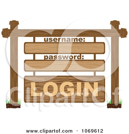 Clipart 3d Wooden Login Computer Sign - Royalty Free Vector Illustration by Andrei Marincas