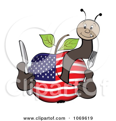 Clipart American Apple And Worm - Royalty Free Vector Illustration by Andrei Marincas