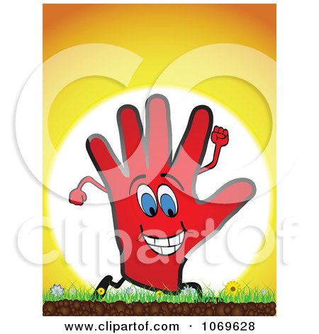 Clipart Running Red Hand And Sunset - Royalty Free Vector Illustration by Andrei Marincas