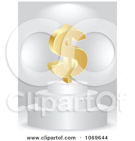 Clipart 3d Gold Dollar On A Pedestal - Royalty Free Vector Illustration by Andrei Marincas
