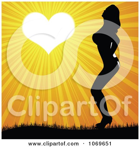Clipart Sexy Woman Under A Heart Sunset - Royalty Free Vector Illustration by Andrei Marincas