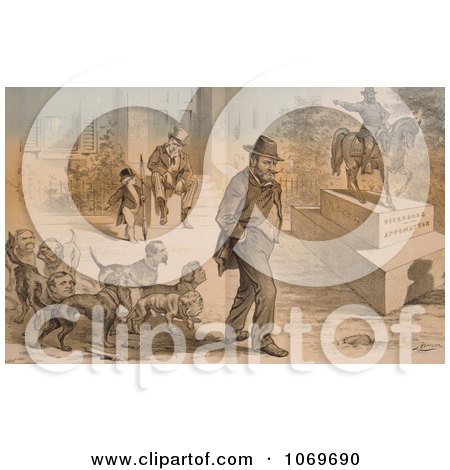 Clipart Of Uncle Sam Seated Beside Ulysses S. Grant Statue - Vicksburg Appomattox - Royalty Free Historical Stock Illustration by JVPD