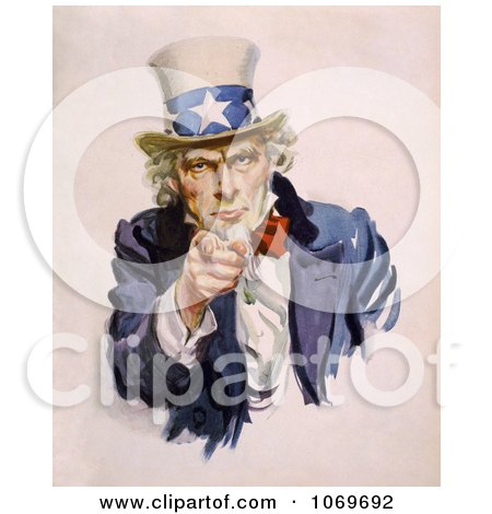 Clip Art Of Uncle Sam Wearing The Starred Hat And Pointing His Finger - Royalty Free Historical Stock Illustration by JVPD