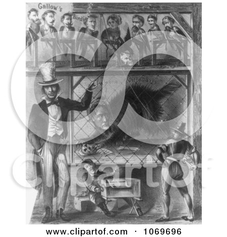 Clipart Of Uncle Sam Standing Beside Gallows Birds - Royalty Free Historical Stock Illustration by JVPD