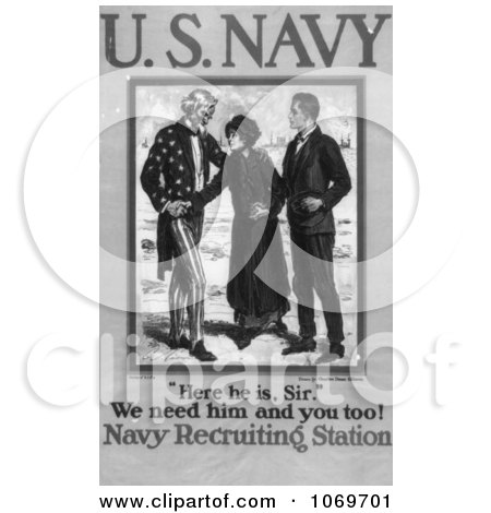 Clipart Of Uncle Sam - We Need Him And You Too! - American Navy Recruiting Station - Royalty Free Historical Stock Illustration by JVPD