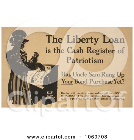 Clipart Of The Liberty Loan is the Cash Register of Patriotism - Uncle Sam - Royalty Free Historical Stock Illustration by JVPD