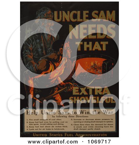 Clipart Of Uncle Sam Needs That Extra Shovelful - Help Him Win The War - Royalty Free Historical Stock Illustration by JVPD