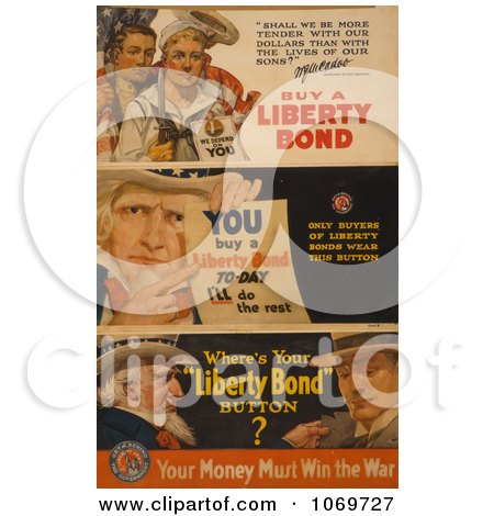 Clipart Of Uncle Sam Liberty Bonds - Royalty Free Historical Stock Illustration by JVPD