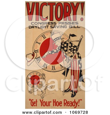 Clipart Of Uncle Sam Victory! Congress Passes Daylight Saving Bill - Royalty Free Historical Stock Illustration by JVPD
