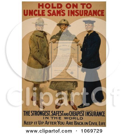 Clipart Of Hold On To Uncle Sam's Insurance - Royalty Free Historical Stock Illustration by JVPD