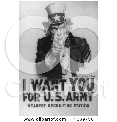 Uncle Sam - I Want You For US Army - Royalty Free Black And White Historical Stock Illustration by JVPD