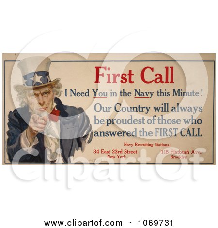 Clipart Of Uncle Sam - First Call I Need You in the Navy this Minute! - Royalty Free Historical Stock Illustration by JVPD