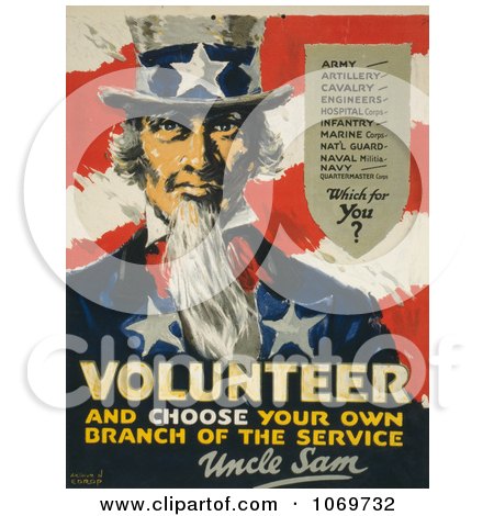 Clipart Of Uncle Sam, Volunteer, and Choose Your Own Branch of the Service - Royalty Free Historical Stock Illustration by JVPD