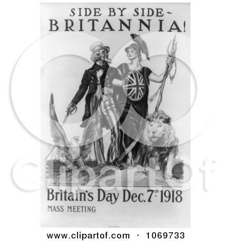 Clipart Of Uncle Sam - Side by side - Britannia! - Royalty Free Black And White Historical Stock Illustration by JVPD