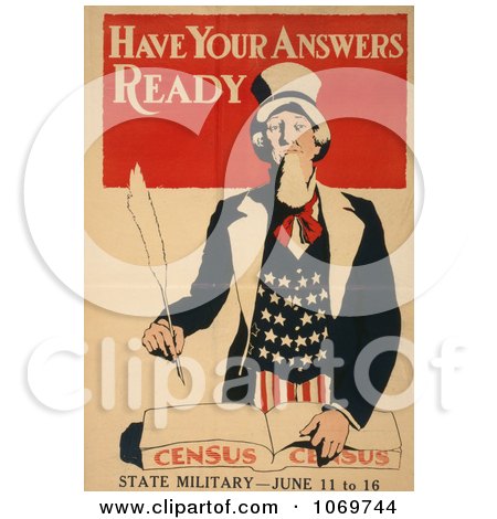 Clipart Of Have Your Answers Ready - American Census - State Military - Royalty Free Historical Stock Illustration by JVPD