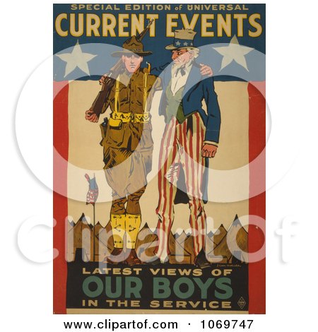 Clipart Of Uncle Sam Current Events - Latest Views Of Our Boys in the Service - Royalty Free Historical Stock Illustration by JVPD