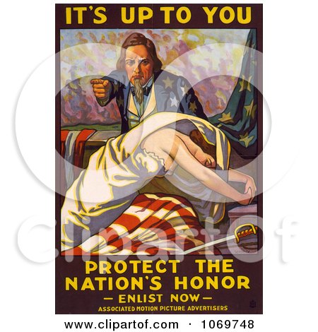Clipart - It's Up To You - Protect The Nation's Honor - Enlist Now - Uncle Sam - Royalty Free Historical Stock Illustration by JVPD