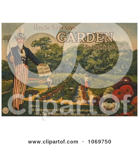 Clipart Of Uncle Sam Says - Garden to Cut Food Costs - Royalty Free Historical Stock Illustration by JVPD
