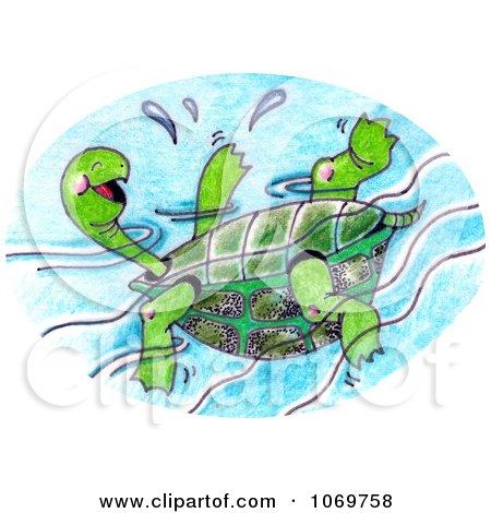 Clipart Sketched Happy Turtle Floating - Royalty Free Illustration by LoopyLand