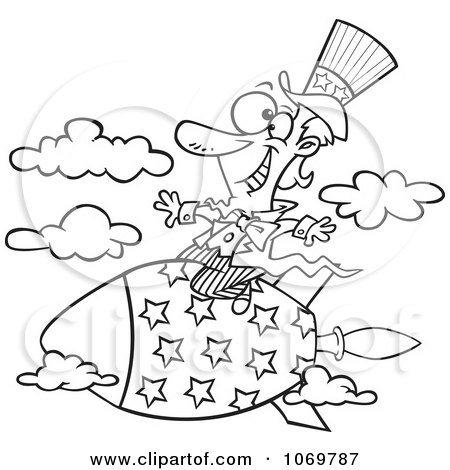 Clipart Outlined Uncle Sam Riding A Rocket - Royalty Free Vector Illustration by toonaday