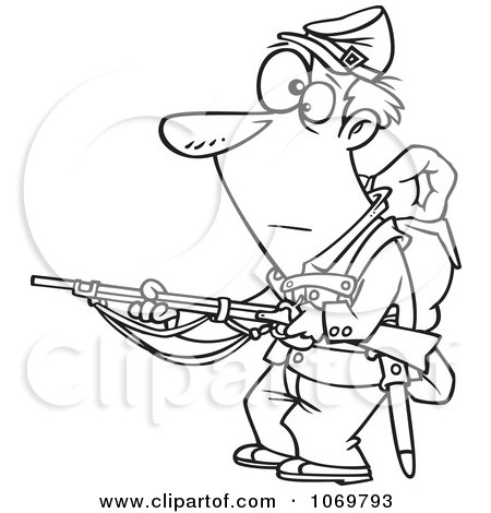 Clipart Outlined Union Soldier Holding A Rifle - Royalty Free Vector Illustration by toonaday
