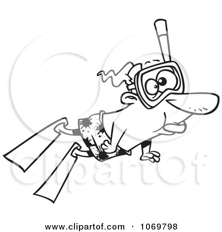 Clipart Outlined Snorkeling Man - Royalty Free Vector Illustration by toonaday