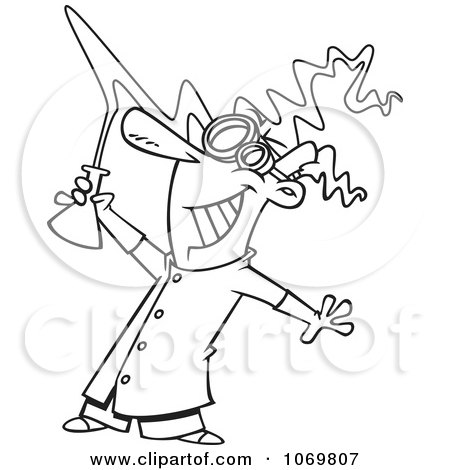 Clipart Outlined Mad Scientist Holding A Beaker - Royalty Free Vector Illustration by toonaday