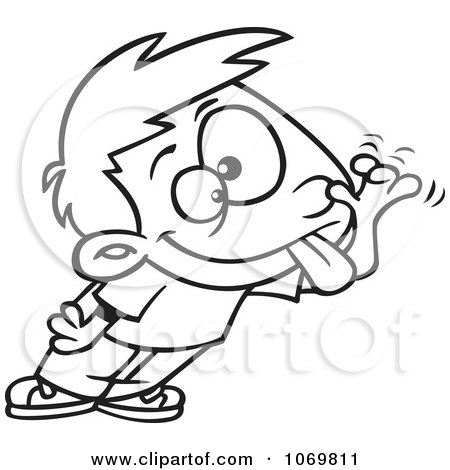 Clipart Outlined Boy Sticking His Tongue Out And Making A Funny Face - Royalty Free Vector Illustration by toonaday