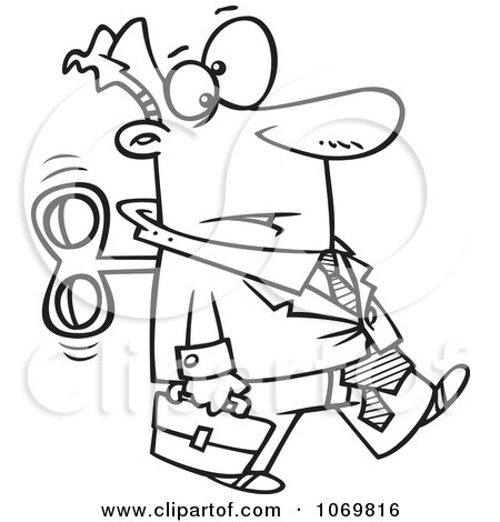 Clipart Outlined Wind Up Businessman On Auto Pilot - Royalty Free Vector Illustration by toonaday