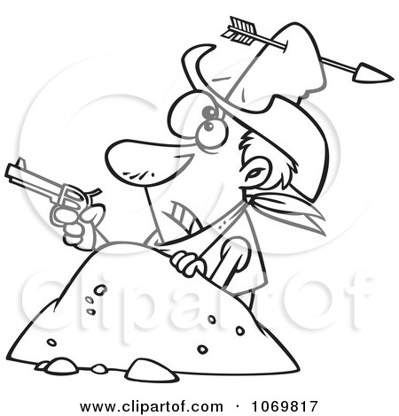 Clipart Outlined Arrow Through A Cowboys Hat - Royalty Free Vector Illustration by toonaday