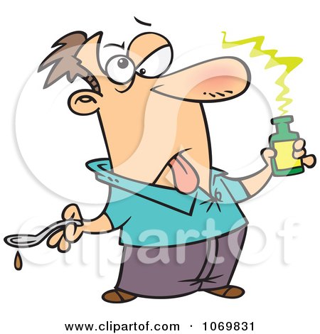 Clipart Sick Man Holding Medicine - Royalty Free Vector Illustration by toonaday