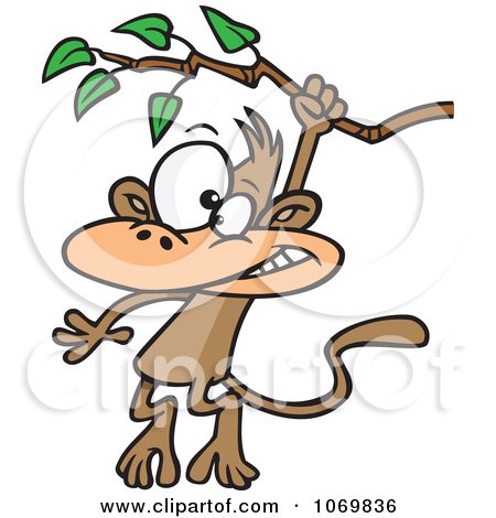 Clipart Monkey Swinging From A Branch - Royalty Free Vector Illustration by toonaday