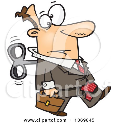 Clipart Wind Up Businessman On Auto Pilot - Royalty Free Vector Illustration by toonaday