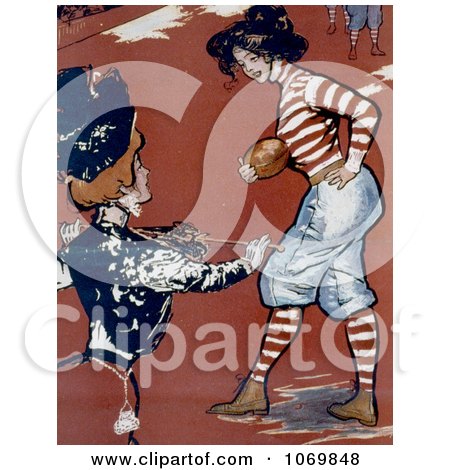 Historical Illustration of Young Women Playing Football 1901 - Royalty Free Sports Clipart by JVPD