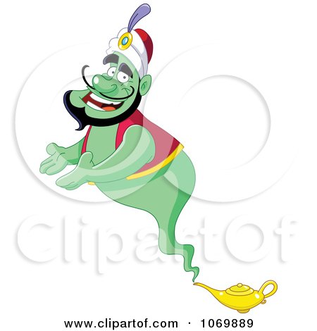 Clipart Presenting Green Genie - Royalty Free Vector Illustration by yayayoyo