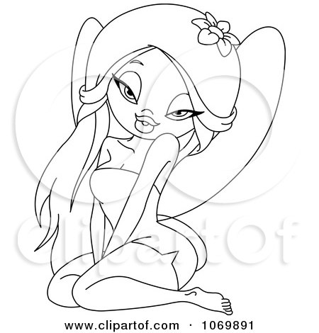 Clipart Outlined Sitting Fairy - Royalty Free Vector Illustration by yayayoyo