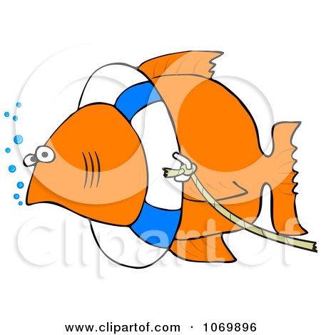 Clipart Fish With A Life Buoy On Its Head - Royalty Free Vector Illustration by djart