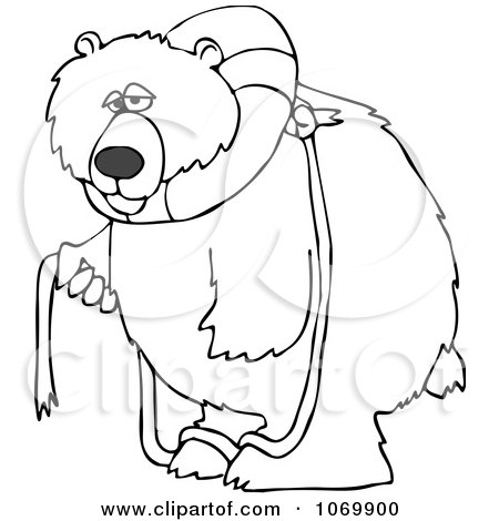 Clipart Outlined Bear With A Life Buoy On His Head - Royalty Free Vector Illustration by djart