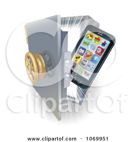 Clipart 3d Phone In A Vault - Royalty Free Vector Illustration by AtStockIllustration
